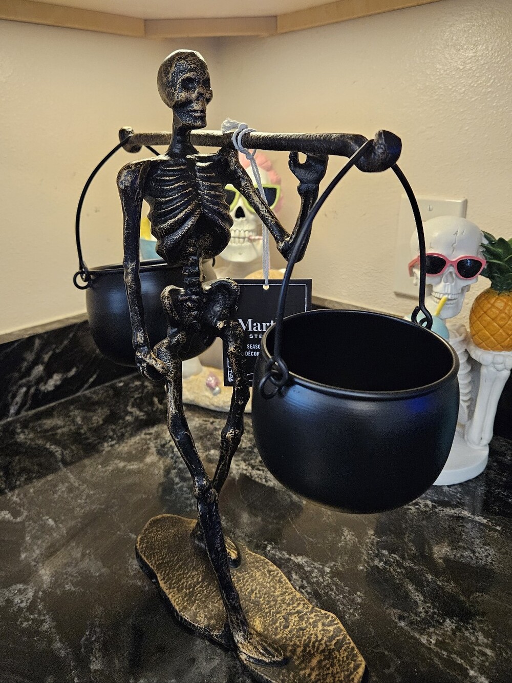 Martha Stewart Halloween Metal Skeleton Carrying Hanging Cauldrons Candy Bowls